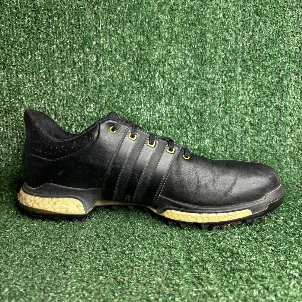 Adidas Tour360 Boost Leather Spike Cleated Athletic Golf Shoes Black Mens 10.5‎
